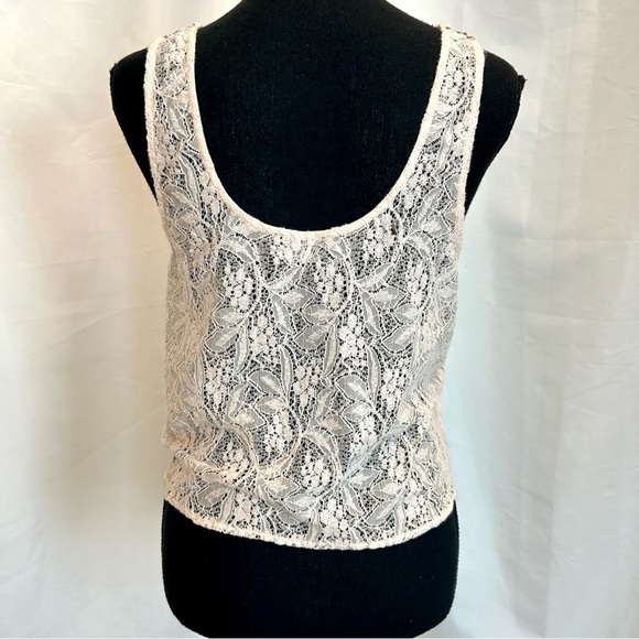 Astr the label blush pink silver beaded lace crop tank Sz M - Picture 6 of 12